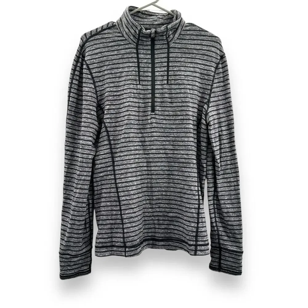 Lululemon Surge‎ Warm 1/2 Zip Jacket in Raven Stripe Black Heathered Black Sz M